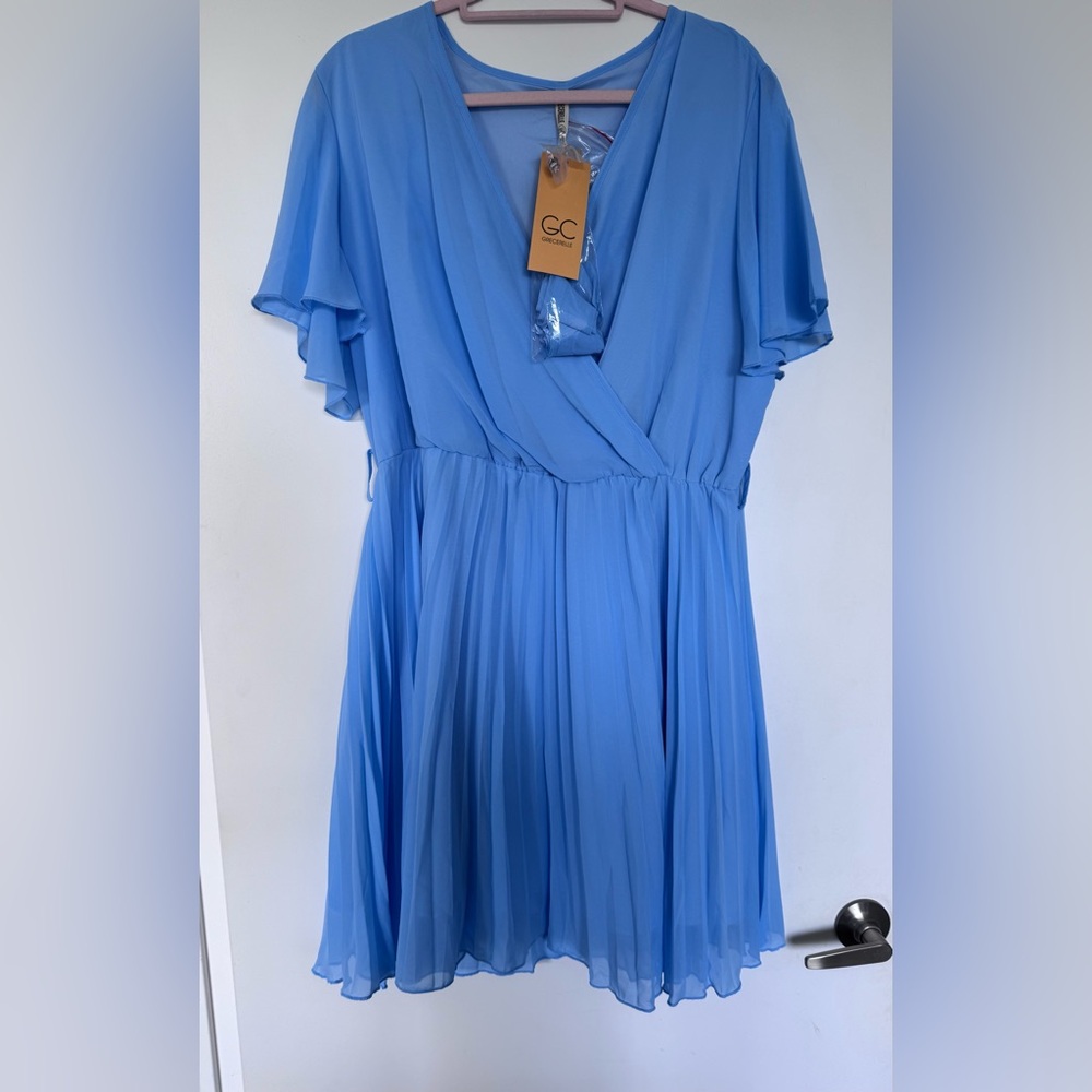 Elegant Blue Pleated Dress - NWT